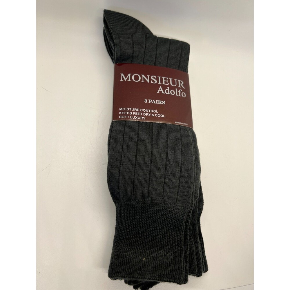 NWT Monsieur Adolfo black Dress Socks Pack of 3 Size 10 - 13 Men's 2218